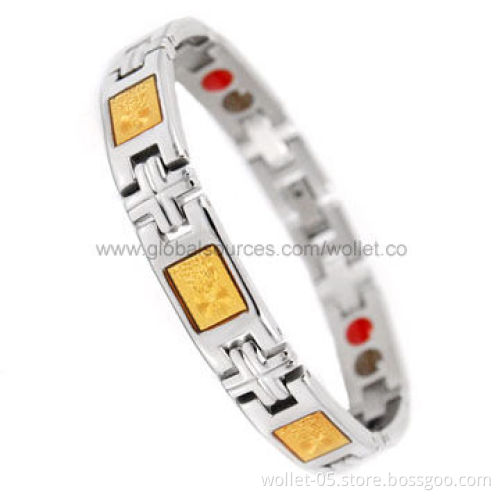 316L Stainless Steel Bio Magnetic Energy Bracelet with Gold Foil